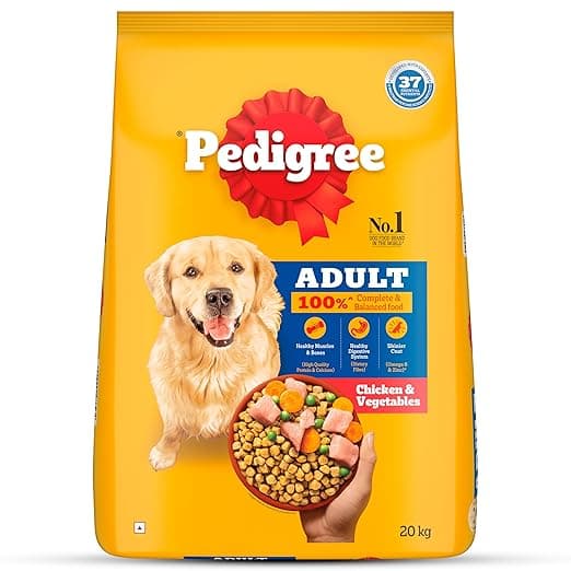 Pedigree Adult Dry Dog Food, Chicken & Vegetables, 20 kg, Contains 37 Essential Nutrients, 100% Complete & Balanced Food for Adult Dogs