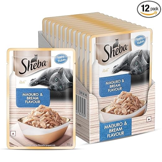 Sheba Rich Premium Adult (1+ Years) Wet Cat Food, Maguro & Bream Flavour, 35 g Pouch (Pack of 12), High-moisture wet food for healthy hydration