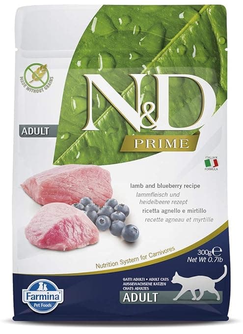 Farmina N&D Prime Adult Cat Food | Grain-Free | Lamb & Blueberry Protein Source|Low Glycemic | Complete Nutrition | 0.3kg
