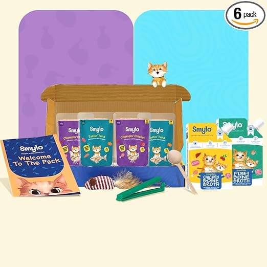 Smylo Kitten Wet Cat Food Trial Box (2-12 Months) with Fish & Chicken Broth | Tuna & Chicken Recipes | Grain Free, No Preservatives | Omega 3 & 6 for Shiny Fur | Wet Food for Cats, Cat Food Topper