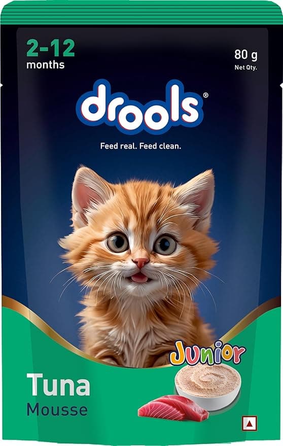 Drools Kitten Cat Wet Mousse 80g | Tuna Flavour | Rich in Protein | Promotes Hydration & Easy to Digest | Grain Free | No Artificial Flavours | Packed with Essential Vitamins & Antioxidants