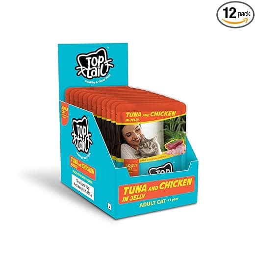 Wet Cat Food Jelly Form | for 1+ Year Adult Cat Food High Protein & Omega 3, Healthy Skin & Coat | No Artificial Preservatives | (85g Each Pack) (Pack of 12, Tuna Fish & Chicken) - View 1