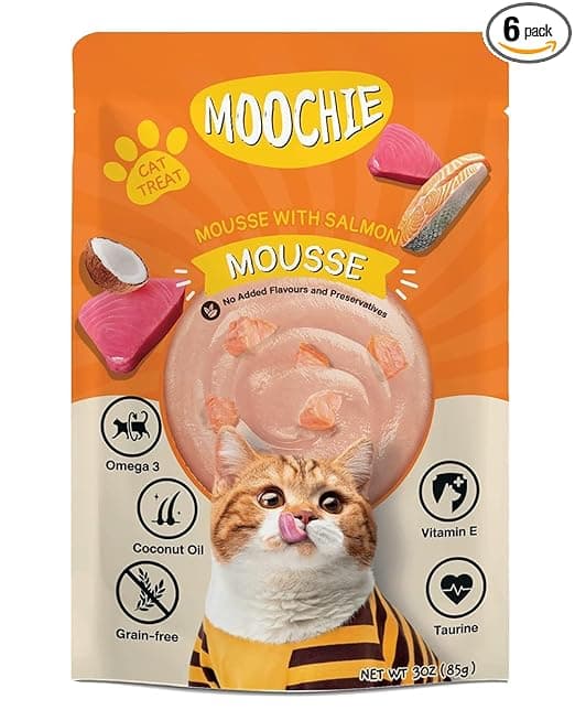 PETS EMPIRE Moochie Tasty Wet Cat Food (85 g X 6 Pouches) Mousse with Salmon, Grain Free Cats Gravy Meal, No Artificial Flavours Kitten Food, Non-Vegetarian Cat Foods Pouch for Kittens - View 1
