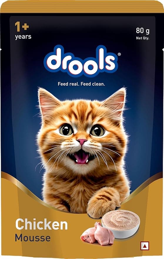 Drools Adult Cat Wet Mousse 80g | Chicken Flavour | Rich in Protein | Promotes Hydration & Easy to Digest | Grain Free | No Artificial Flavours | Packed with Essential Vitamins & Antioxidants