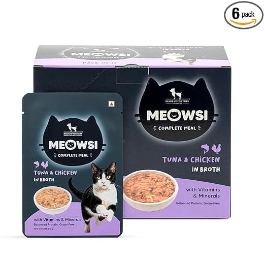 Meowsi by HUFT Tuna & Chicken in Broth Cat Food - 80 gm | Pack of 6 | Tender & Juicy Meal for Persian & All Breeds | Rich in Protein & Omega Fatty Acids for All Life Stages - View 1