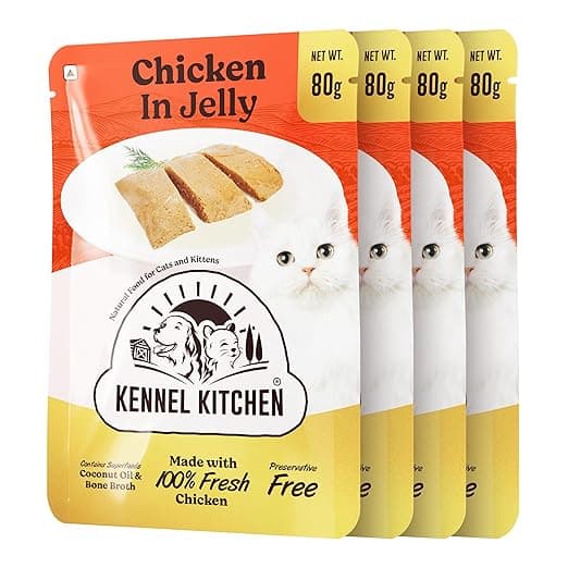 Kennel Kitchen Grain Free Wet Cat Food for Adults and Kittens, Chicken in Jelly, Gravy Pet Food for Cats No Artificial Flavors, Colors or Preservatives 4 Pouches (4 x 80 GMS) - View 1