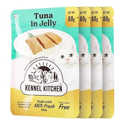 Kennel Kitchen Grain Free Wet Cat Food for Adults and Kittens, Tuna in Jelly, Gravy Pet Food for Cats No Artificial Flavors, Colors or Preservatives 4 Pouches (4 x 80 GMS) - View 1