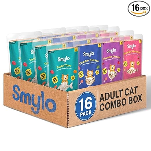 Smylo Natural Healthy Adult Cat Wet Food (1+ Yrs) 70g x 16 Packs | Variety Combo of Chicken, Tuna, Mackerel and Chicken & Tuna Recipes | Grain Free, No Preservatives & by-Products | Vet-Formulated